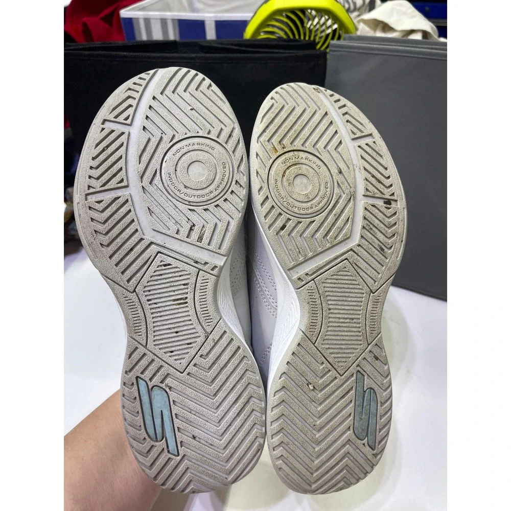Skechers Relaxed Fit Pickleball Shoes White Blue Court Sneakers Womens 8.5